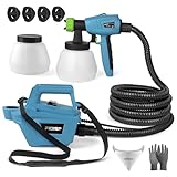 HVLP Paint Sprayer Gun, 800W Power Paint Sprayers with 2PCS 1300ML Container, 9.8FT Air Hose, 4 Nozzles & 3 Patterns, Electric Paint Gun for Cabinets Ceilings Fences Walls Furniture, Easy Use & Clean
