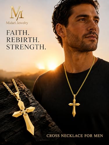 Image of Midari Gold Cross Necklace for Men 18K Gold Cross Pendant Minimalist Faith Necklace Christian Pendant Religious Gift