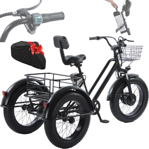 WuXQuuzlh Bicicleta Electrica Adultos, Ruedas Anchas de 20 Pulgadas, Cestas De Almacenamiento Delanteras Y Traseras, Faros LED, Eléctrico de 3 Ruedas para Uso Diario