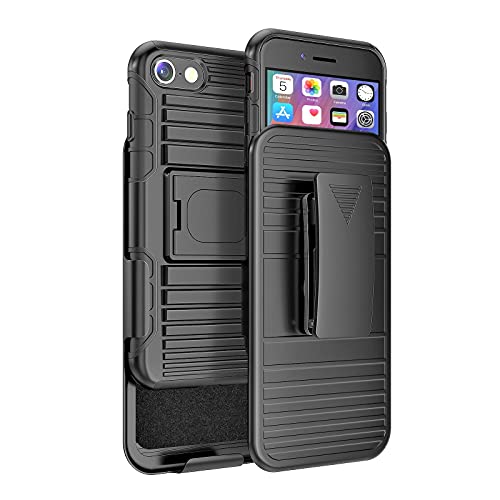 Stronden Holster Case for iPhone SE (2022, 2020), 7 / 8 Belt Clip Case, Holster Combo Shell Slim Case with Belt Swivel Clip and Built in Kickstand for iPhone SE (2020), 7 & 8 (Black)