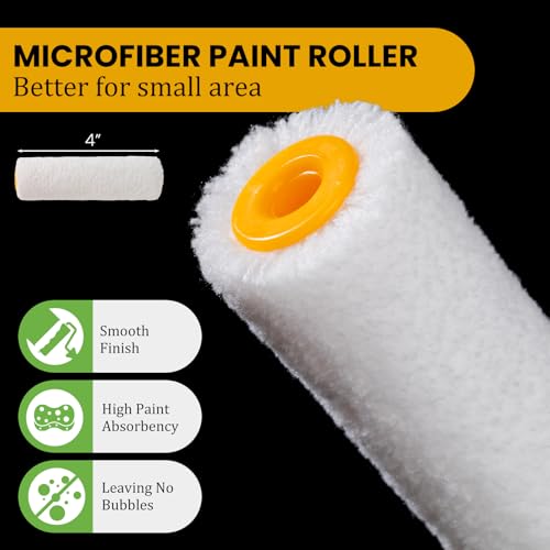 Mister Rui Paint Roller Covers, 24 Pieces, 4 Inch Paint Roller 6mm Nap, Microfiber Paint Rollers for Painting Walls, Cabinets, Trim, Use with All Paints and Stains