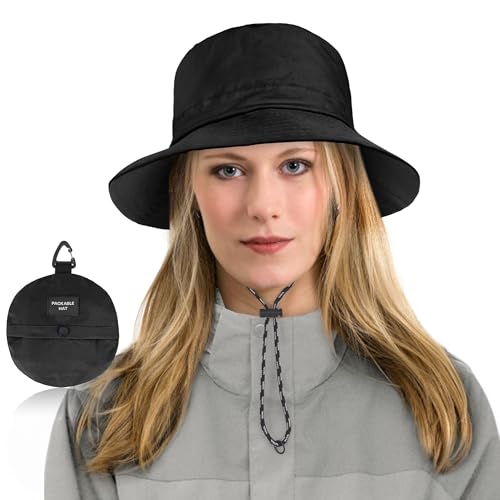beifon Sonnenhut Damen UV-Schutz, Regenhut Damen Wasserdicht Schnelltrocknend, Fischerhut Herren Damen Faltbar Tragbar Anglerhut, Bucket Hat Sommerhut (DE/NL/SE/PL, Numerisch, 53, 59, 1 schwarz C)