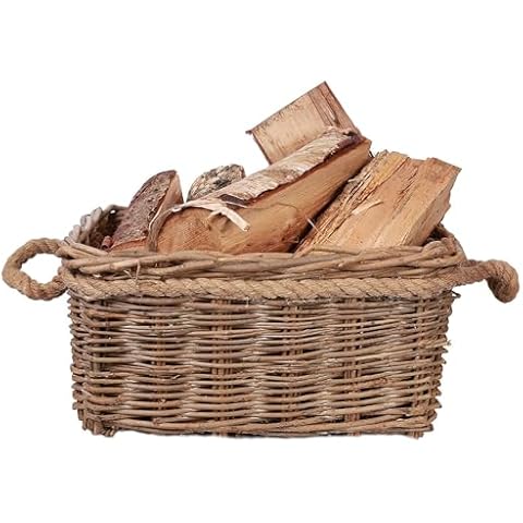 Rustic Wicker Log Basket with Handles Cover