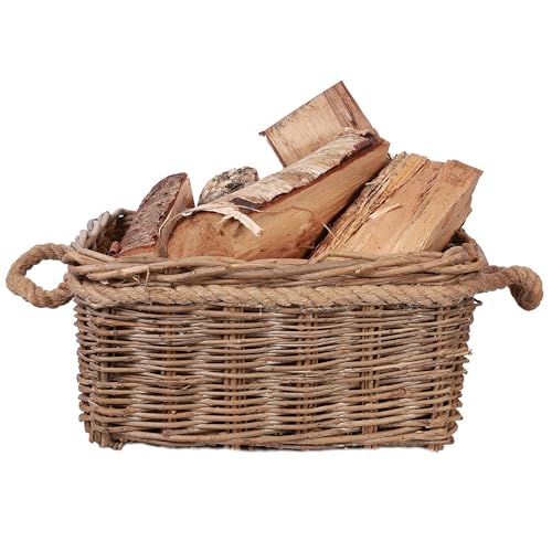 Rustic Fireside Wicker Log Basket with Rope Handles (Small)
