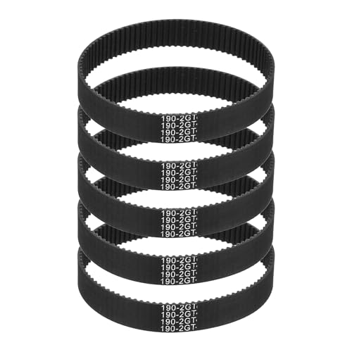 sourcing map 190mm GT-2 Timing Belt 10mm Width 2mm Pitch Black 5pcs
