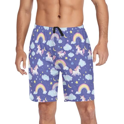 Mens Pajama Shorts Unicorns Rainbows Sleep Shorts Men Clouds Pajama Bottoms With Pockets Drawstring Lounge S