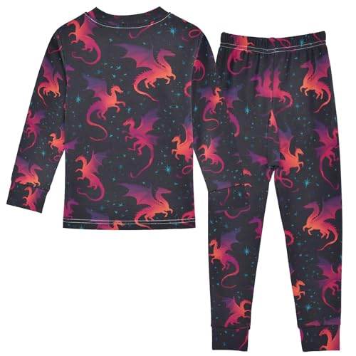 ALAZA Gradient Dinosaur Black Pajamas Long Sleeve Sleepwear 2-Piece Pajama Set2