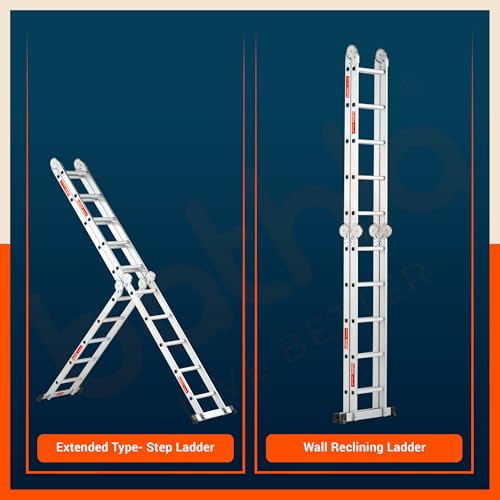 Image of Bathla X-Tend 15 Ft Aluminium Multipurpose Foldable Step Ladder | Portable & Compact Folding Design | 150 Kg Load Capacity | 2-Year Warranty | for Home & Industrial Use | (4.5 m 16 Step)
