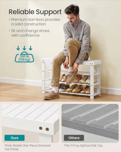 Image of SONGMICS Bamboo Shoe Bench with Seat, 11.3 x 35.2 x 20.5 Inches
