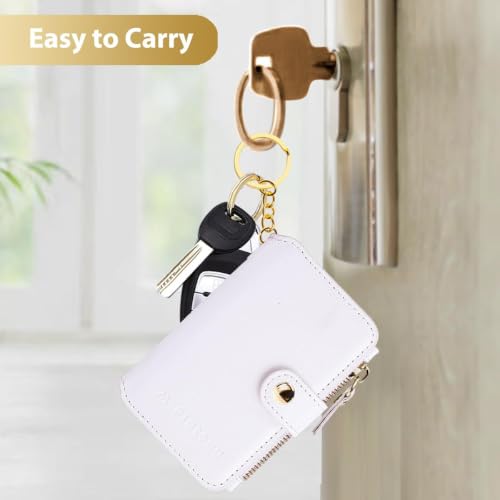 Image of M-Plateau RFID Blocking Slim Keychain Wallet for Women | Mini Card Holder with ID Window, Zipper Pocket, 6 Card Slots, Compact for Cash & Cards (White)