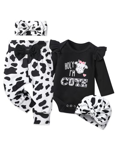 Image of WIQI Baby Girl Clothes, Newborn Girl Letter Print Romper Tops +Cute Pants +Hat +Headband 4PCS Spring Summer Outfits Set