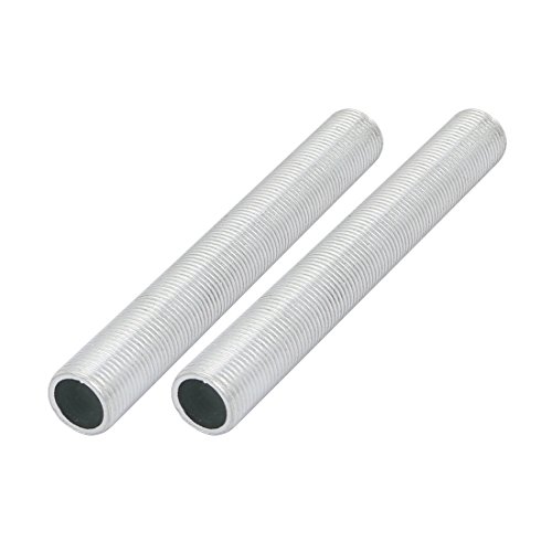 Image of uxcell Lamp Pipe Nipple, M12 Thread 90mm Length Hollow Lamps Repair Part Hardware for Lamp Lights, Zinc Alloy Silver Tone, Pack of 2
