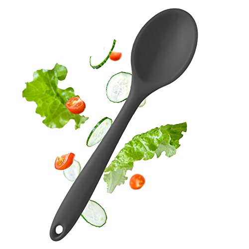 StarPack Basic Silicone Spoon for Cooking - Dishwasher Safe Mixing Spoon for Baking - Rubber Spoon with Heat Resistance up to 480°F - Hygienic Mixing Spoon for Cooking & Serving (Gray Black)