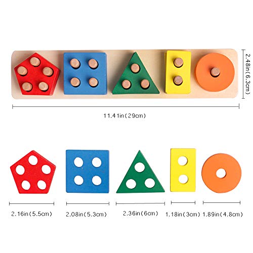 Wisbaby Montessori Toys For 1 2 3 Year Old Boys And Girls,Wooden Sorting & Stacking Toy For Toddlers Learning Toys,Educational Toys,Shape Sorter And Color Stacker Preschool Kids Wood Gifts #TOP6