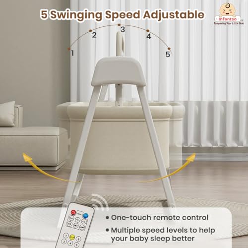 Image of Infantso Premium Electric Baby Cradle Swing - Bluetooth & Remote Control Palna Jhula with Custom Swing Time, Adjustable 5-Speeds, Automatic Swing Cradle for 0-12 Months, Soft Mattress, Safe & Spacious