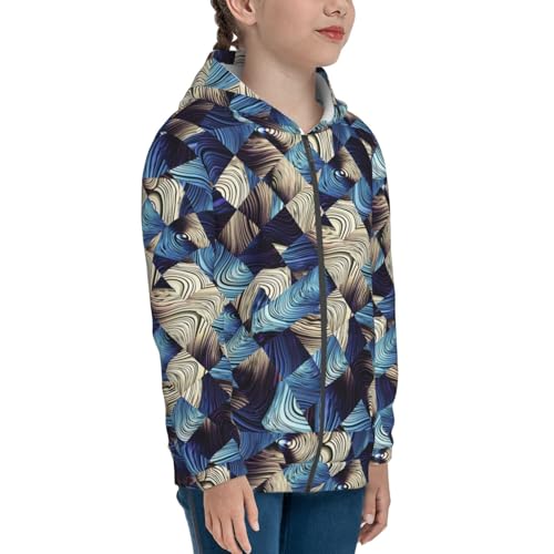Abstract Blue Squares Kids Pullover Hoodies Boys Zip Up Sweatshirts Girls Athletic Clothes with Pocket4