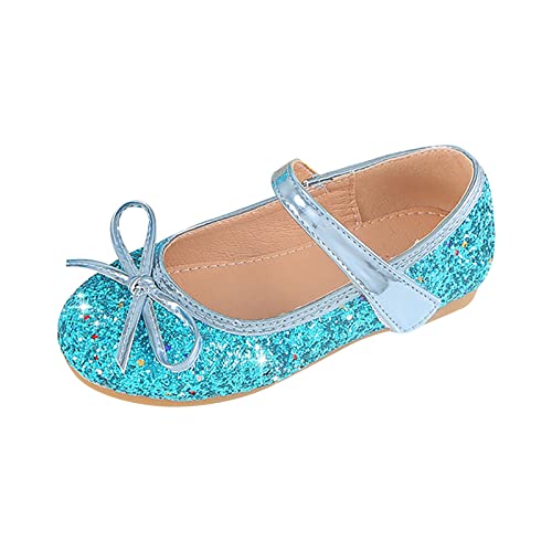 Children's Girls Wedding Shoes Flower Child Shoes Sequins Fine Glitter Bow Girl Princess Shoes (Blue, 13.5 Little Child)