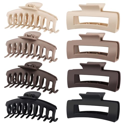Image of TOCESS Large Hair Claw Clips for Women Girls, 8PK Neutral Matte Jumbo Square Hair Clips for Thick, Thin, Long, Short, Curly Hair, Big Jaw Clip Set for Daily Use
