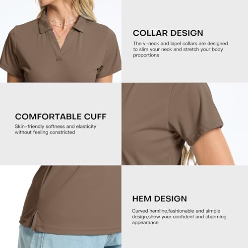 Image of Women's Polo Shirts Short Sleeve Quick Dry UPF 50+ Sun Protection Golf Tops | V Neck Collared Design, Business Casual Work, Tennis Pickleball Athletic