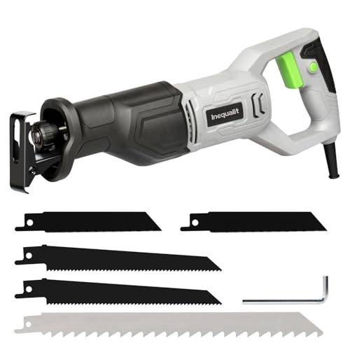 Inequalit Reciprocating Saw 6Amp 3000SPM Variable Speed Corded Reciprocating Saw with 4/5 Stroke Length 4-1/2 Max Cutting Depth for Wood Soft Metal and PVC Pipes Cutting
