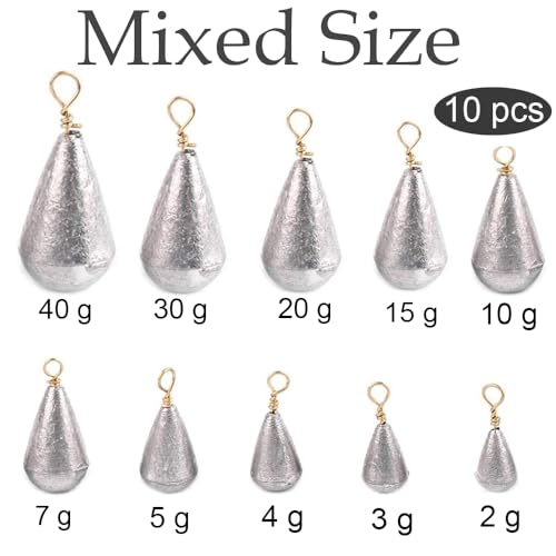 10 PCS Fishing Weights 10 Sizes Fishing Sinkers Mixed Carp Fishing Weights with Swivel Assorted Metal Fish Casting Tool Set for River Saltwater Freshwater Fishing Terminal Tackle - Image 2