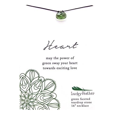 Lucky Feather Color Power Chakra Necklace - 7 Rainbow Teardrop Pendant Chakra Stones on 16” Cord - Ideal Yoga Gifts to Represent your Spiritual Being (Green) Cover