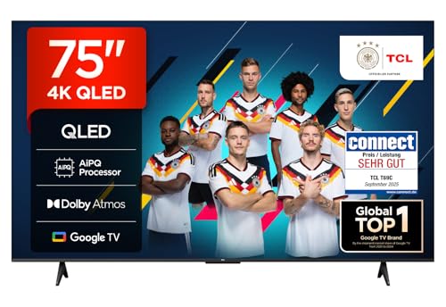 TCL 75T69C 75 Zoll QLED, Direct LED TV, 4K HDR TV, Smart Google TV (Dolby Vision & Atmos, Motion Clarity, Kompatibel mit Google Assistant & Alexa)