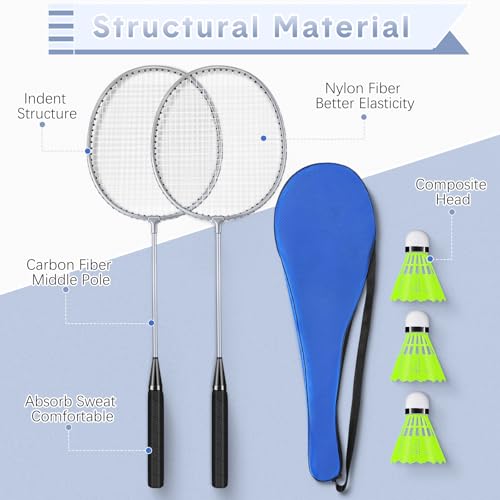 Image of 12 Pack Badminton Rackets Set Including Badminton Racquets, Nylon Shuttlecocks and Carry Bag for Outdoor Backyard Games Beginners