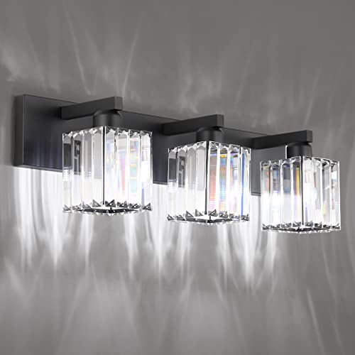 Image of Aipsun Black Vanity Light Bathroom Lighting Fixtures 3 Light Crystal Modern Bathroom Vanity Light (Exclude Bulb)