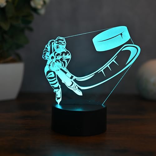 Optechvisual LED Eishockey Lampe – Geschenk für Hockeyspieler, Hockey Deko, Kinder Geburtstag, Eishockey Geschenkideen, Nachtlicht und deko für Zuhause, Torten Deko