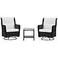 Outsunny 3 Pieces Wicker Outdoor Bistro Set, Rattan Patio Furniture Set with Glass Coffee Table and Swivel Porch Chairs for Backyard, Balcony, Garden, Cream White