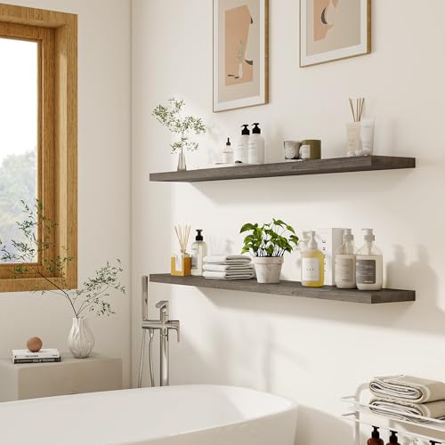 Image of Vivelove Elm Wood Floating Shelf 55x8 inch Set of 1, Grey