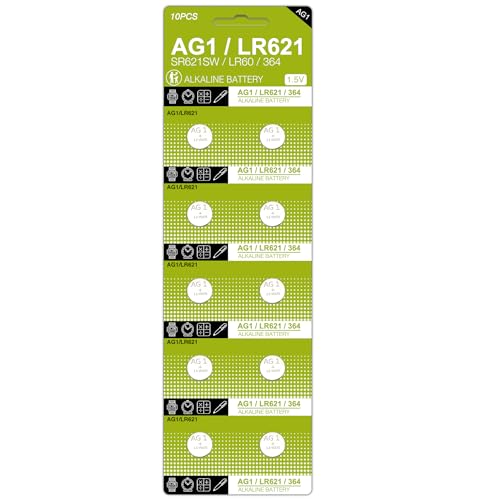 AJ Star 10 PCS SR621SW AG1 364 363 LR621 1.55V Button Cell Watch Batteries