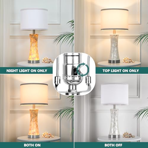 AuraBasic 24" Capiz Shell Table Lamp Set of 2, Pearl White Coastal Bedside Lamp with LED Nightlight, Modern Beach Nightstand Lamp with Updated USB A+C Ports for Bedroom, Living Room End Table - Image 5