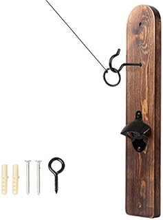 Play Platoon Hook and Ring Game with Bottle Opener and Magnetic Cap Catch - Ring Toss Game for Adults, Rustic Wood