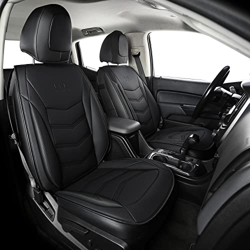 LUCKYMAN CLUB K9 Colorado Custom Car Pickup Front Seat Covers Fit 2015 2016 2017 2018 2019 2020 2021 2022 Chevy Colorado Z71 LT ZR2 Work Truck Waterproof Faux Leather (Front Only Black)