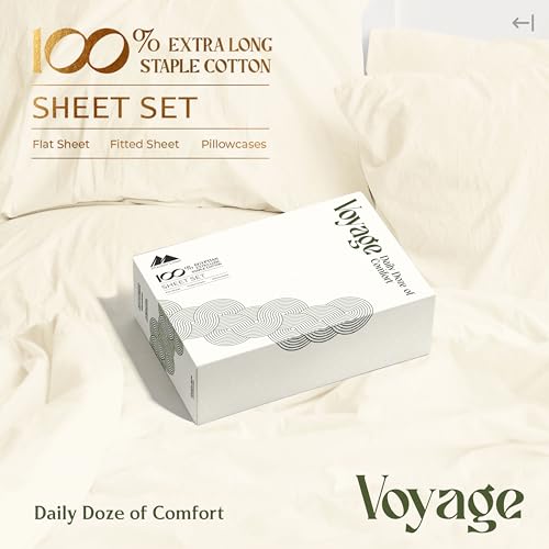 Mayfair Linen 100% Egyptian Cotton King Size Sheets Set - Luxury 600 Series Voyage Collection Egyptian Cotton Sheets King Size (4 PC, Ivory), Soft, Cooling, 16" Deep Pocket Hotel Bed Sheet Set by Mayfair Linen - Used condition - Image 4