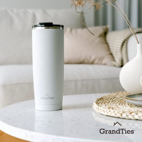 Grandties Insulated Coffee Tumbler Cup W/Tritan Lid | Leak Proof, Reusable, Double Walled Vacuum Stainless Steel Travel Mug | 20Oz (Snowy: Pearl) #TOP4