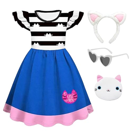 DAISYDUDS Girls Toy House Ruffle Sleeves Dress With Headband Glasses Purse Halloween Christmas Outfits For Cutie（110cm/3-4T）
