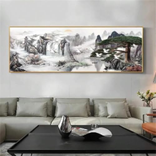 Peinture de paysage chinois traditionnel sans cadre de 45x135cm pour salon