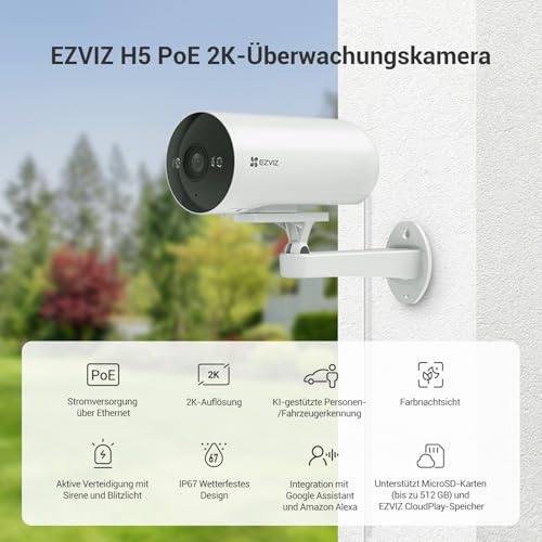 EZVIZ 2K Intelligente PoE Überwachungskamera Aussen mit Personen-/Fahrzeugerkennung… – Ansicht 2