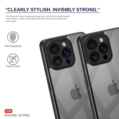 Image of AESTMO iPhone 16 Pro Back Cover | 360 Protection | Crystal Clear Hard Back Transparent | Bumper Case for iPhone 16 Pro (PC+TPU, Black Bumper)