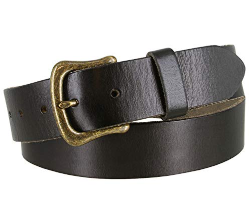 Genuine Full Grain One-Piece 100% Leather Belt With Polished Solid Brass Buckle 1-1/2"(38mm) Wide - Assembled in the U.S2