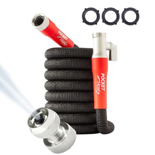Pocket Hose 25 FT Silver Bullet 2.0 Expandable Garden Hose w/Turbo Shot Nozzle, AS SEEN ON TV, Lead-Free, Solid Aluminum Connectors, Easy On/Off Valve, Kink-Free, Leak-Proof