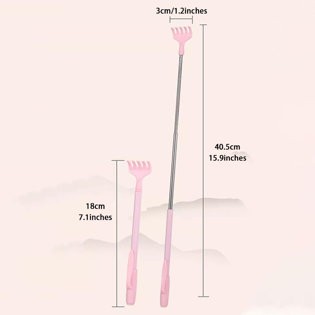 Tragbarer Kleiner Rückenkratzer, Einziehbares Reisemassagegerät, Kreatives Juckreizmittel In Stiftform, Edelstahl + ABS(Pink Color,18-40.5cm*2)