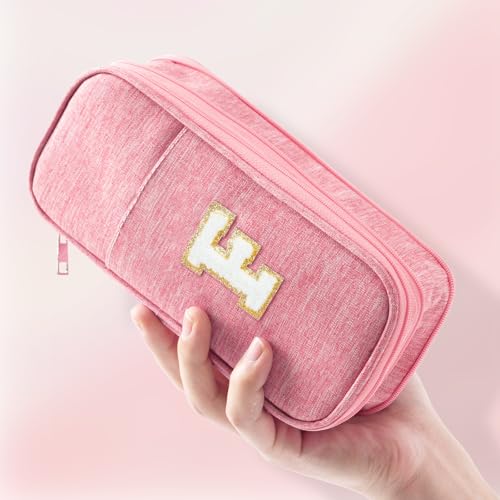 Image of Large Capacity Pink Pencil Case, Cute Pencil Case Pencil Pouch with Zipper For Girls Women, Expandable Preppy Pencil Bag Large Storage High Capacity Bag Organizer for School Home Office Supplies, F