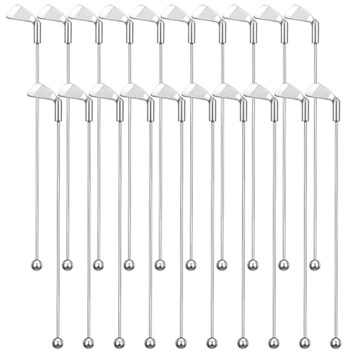 Hushee 20 Pcs Metal Golf Cocktail Stirrers Swizzle Stir Sticks 7.87 Inch Reusable Drink Stirrer Sticks Party Decorations Golf Party Clubhouse and Outing Decorations