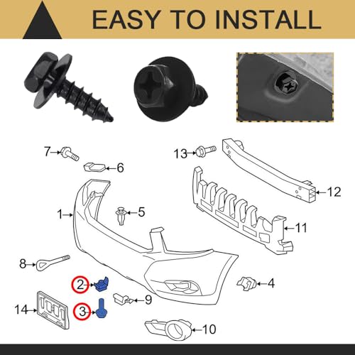 Image of ASUBHA 10PCS Bumper Cover Splash Shield Mud Guard Screw Bolt, Car Fender Liner Screw Bolt, Front Fender Liner Bolts, Fender Liner Under Cover Bolt Car Accessories for Most Cars