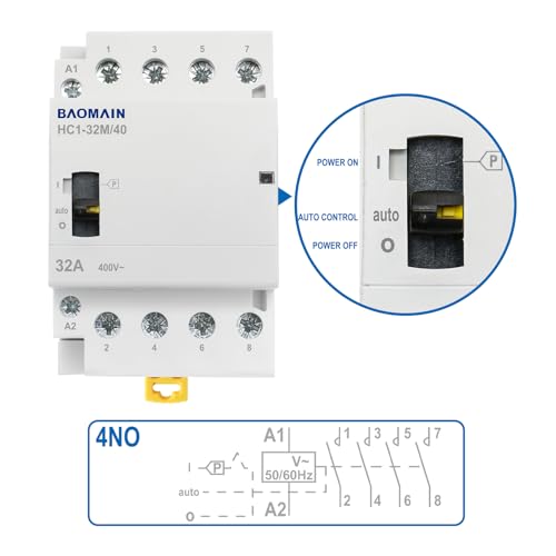 BAOMAIN 110V 4-Pole 32A Manual/Auto AC Contactor, 4NO, DIN Rail Mount miniatura 2