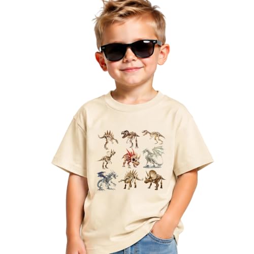 Image of Dinosaur Shirt for Kids Boys Girls Funny Toddler Dino Short Sleeve Graphic Cotton Tee Top 2-7T
